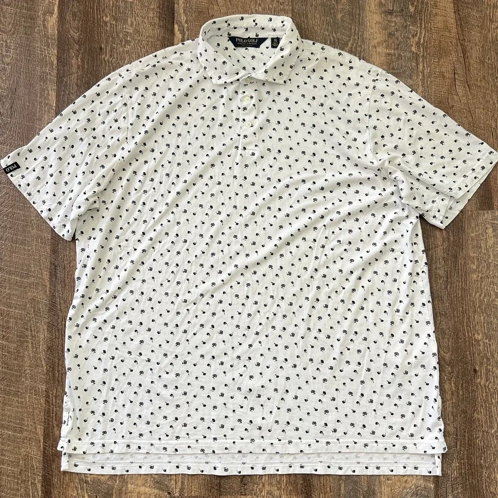 Polo Golf Ralph Lauren Polo Shirt XXL White Black Floral Print Cotton Preppy Dad